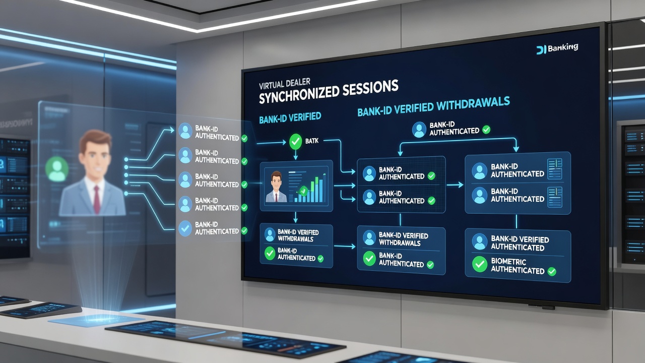 Technical diagram showing data flow between live dealer servers and Bank-ID withdrawal authentication